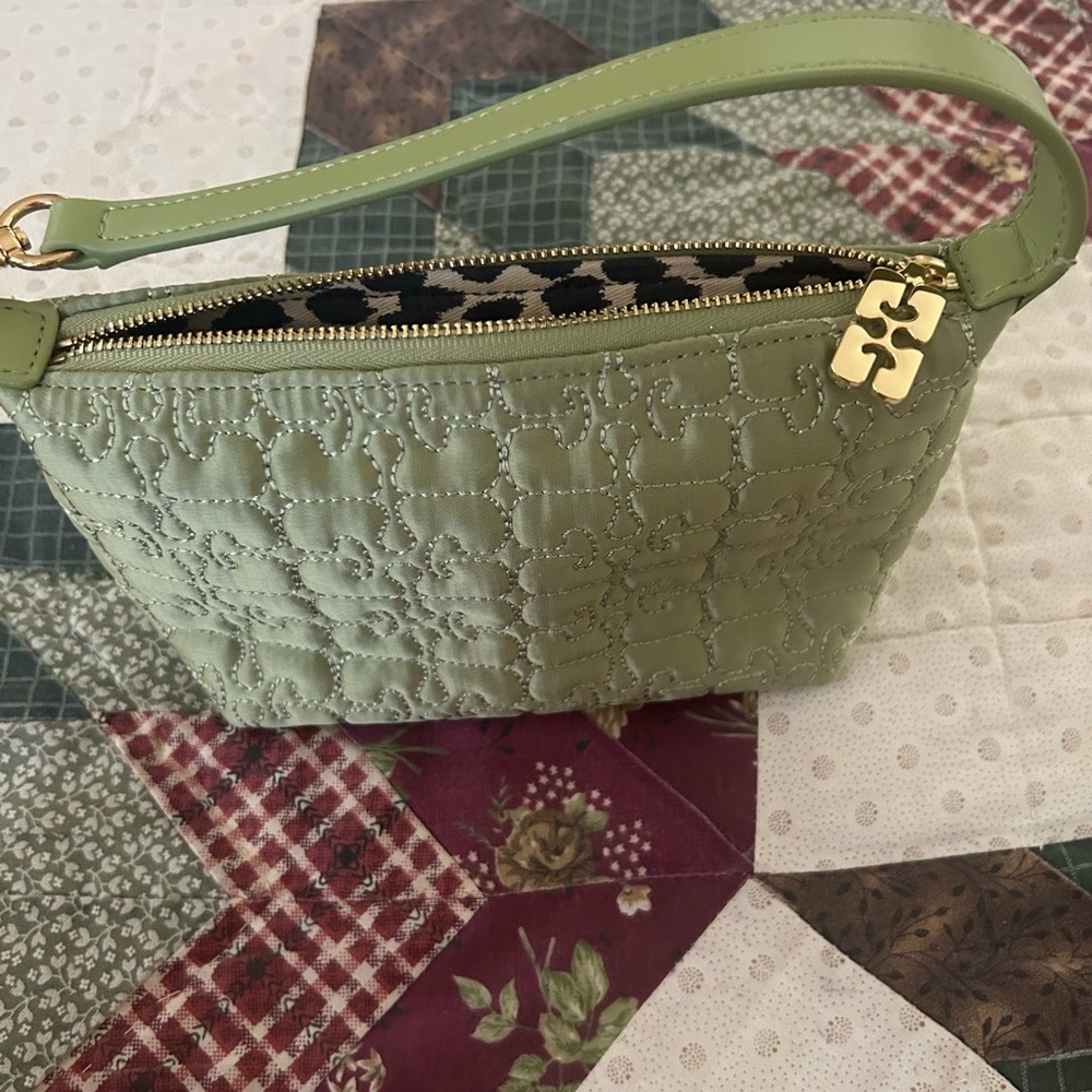 Ganni Olive Green Quilted Wristlet
